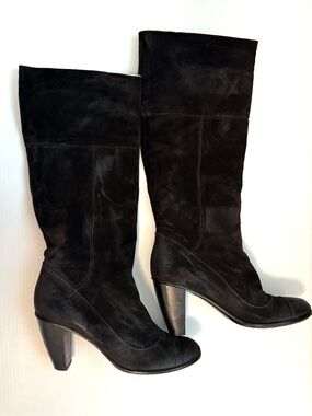 Giorgio Brato Black Suede Knee-High Heeled Boots